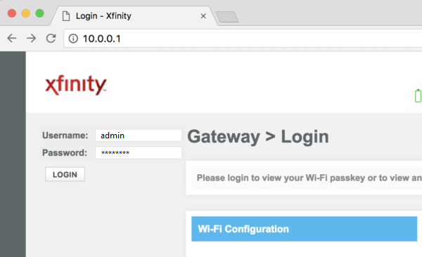 Xfinity router login interface